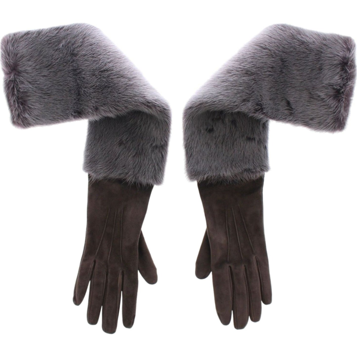 Dolce & Gabbana Gray Mink Fur Lambskin Suede Leather Gloves Dolce & Gabbana