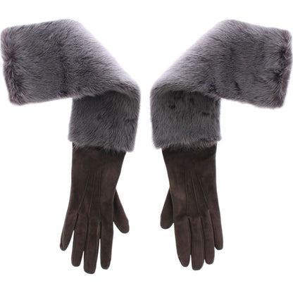 Dolce & Gabbana Gray Mink Fur Lambskin Suede Leather Gloves Dolce & Gabbana