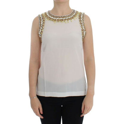 Dolce & Gabbana White crystal embellished tank top Dolce & Gabbana