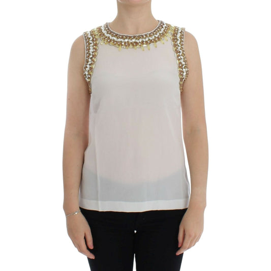 Dolce & Gabbana White crystal embellished tank top Dolce & Gabbana