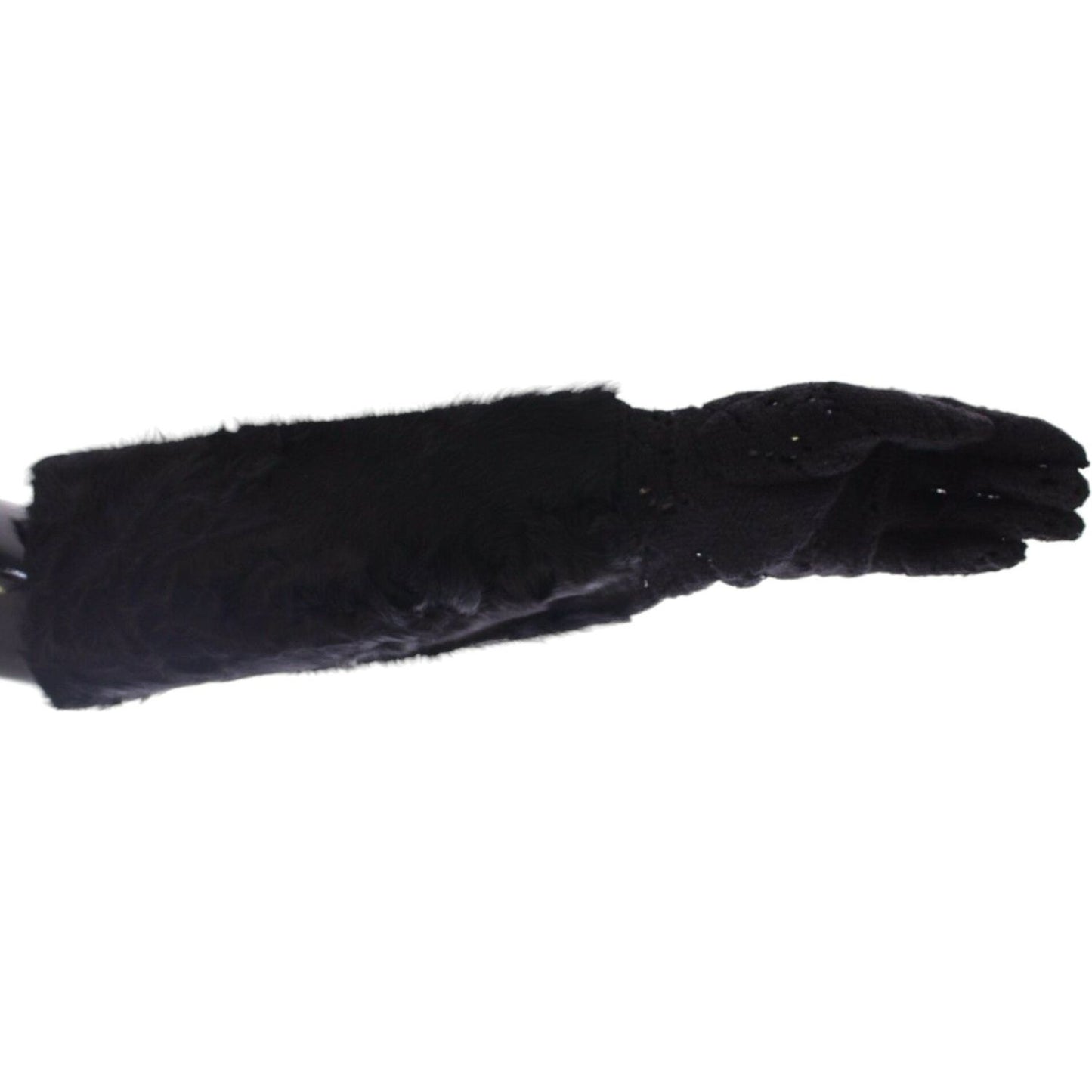 Dolce & Gabbana Black Lace Wool Lambskin Fur Elbow Gloves Dolce & Gabbana