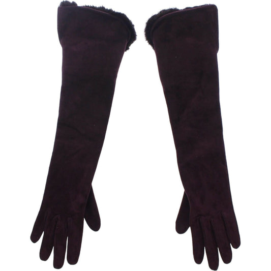 Dolce & Gabbana Elegant Elbow Length Purple Fur Gloves Dolce & Gabbana