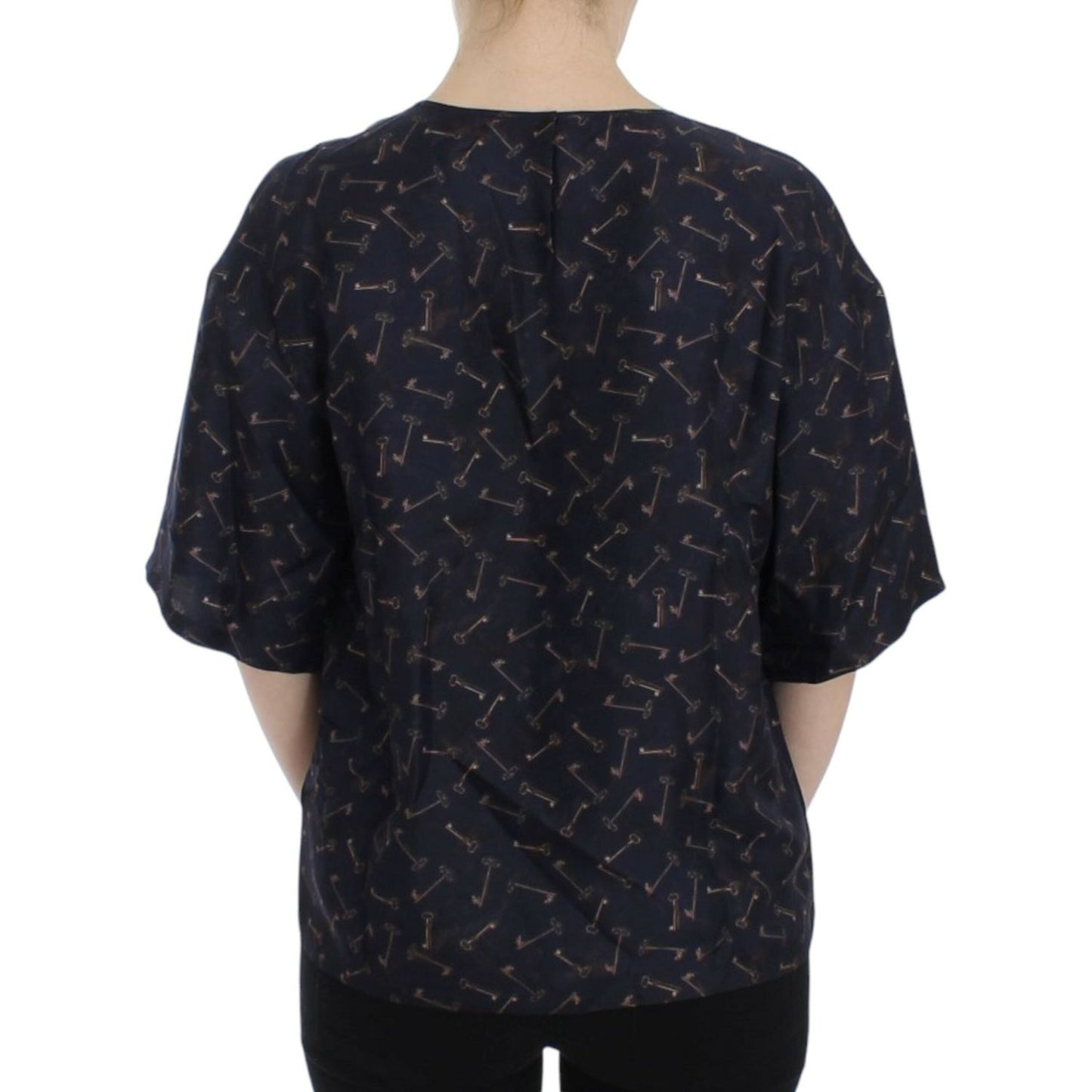 Dolce & Gabbana Blue gold key print silk blouse Dolce & Gabbana