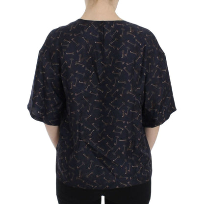 Dolce & Gabbana Blue gold key print silk blouse Dolce & Gabbana