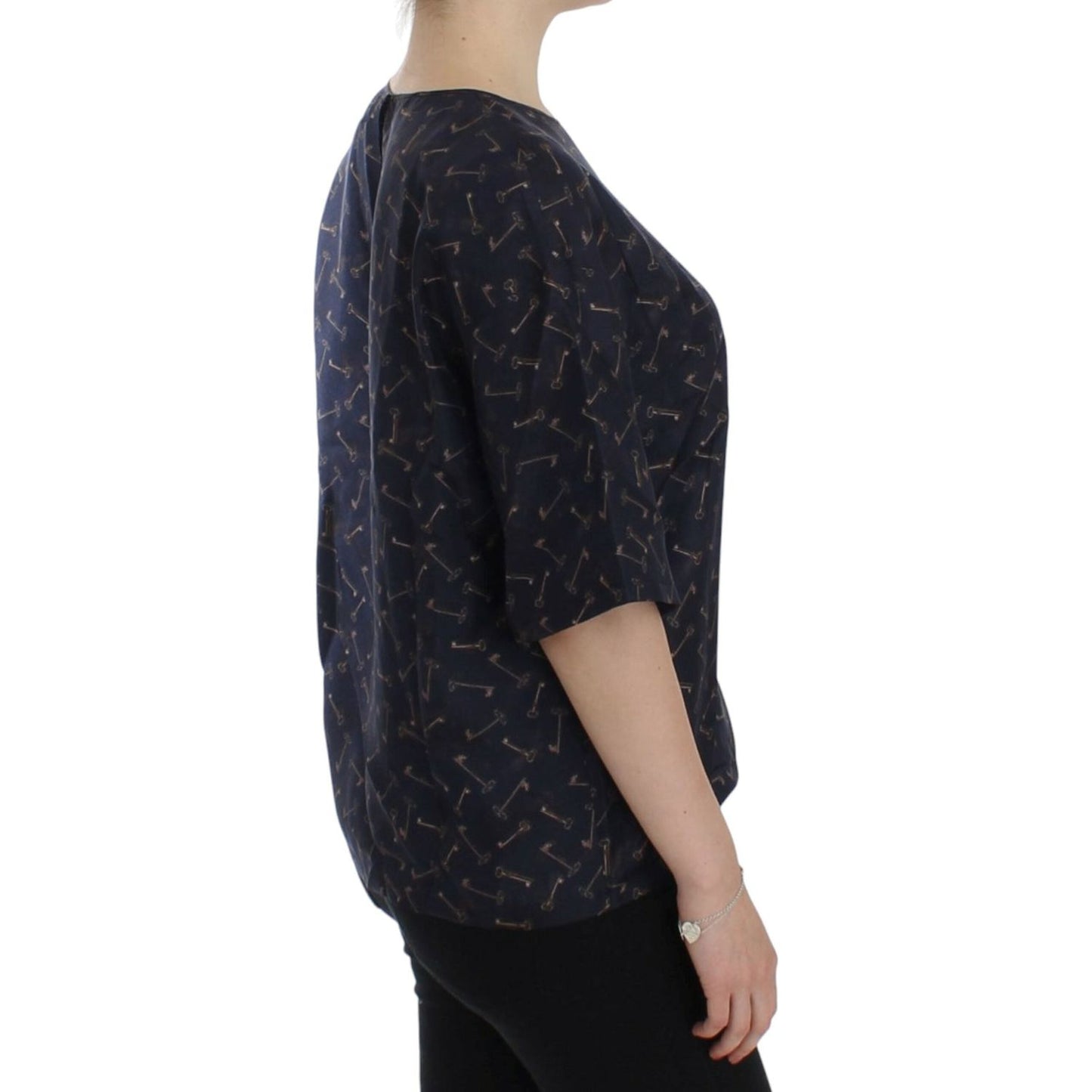 Dolce & Gabbana Blue gold key print silk blouse Dolce & Gabbana