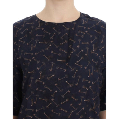Dolce & Gabbana Blue gold key print silk blouse Dolce & Gabbana
