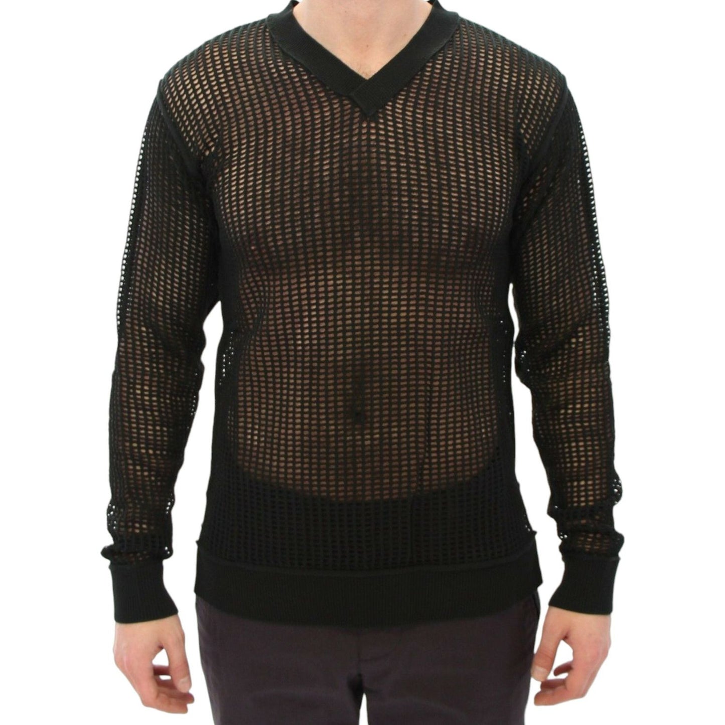 Dolce & Gabbana Elegant V-Neck Dark Green Knitted Sweater Dolce & Gabbana