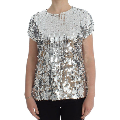 Dolce & Gabbana Silver Sequined Crewneck Blouse T-shirt Top Dolce & Gabbana