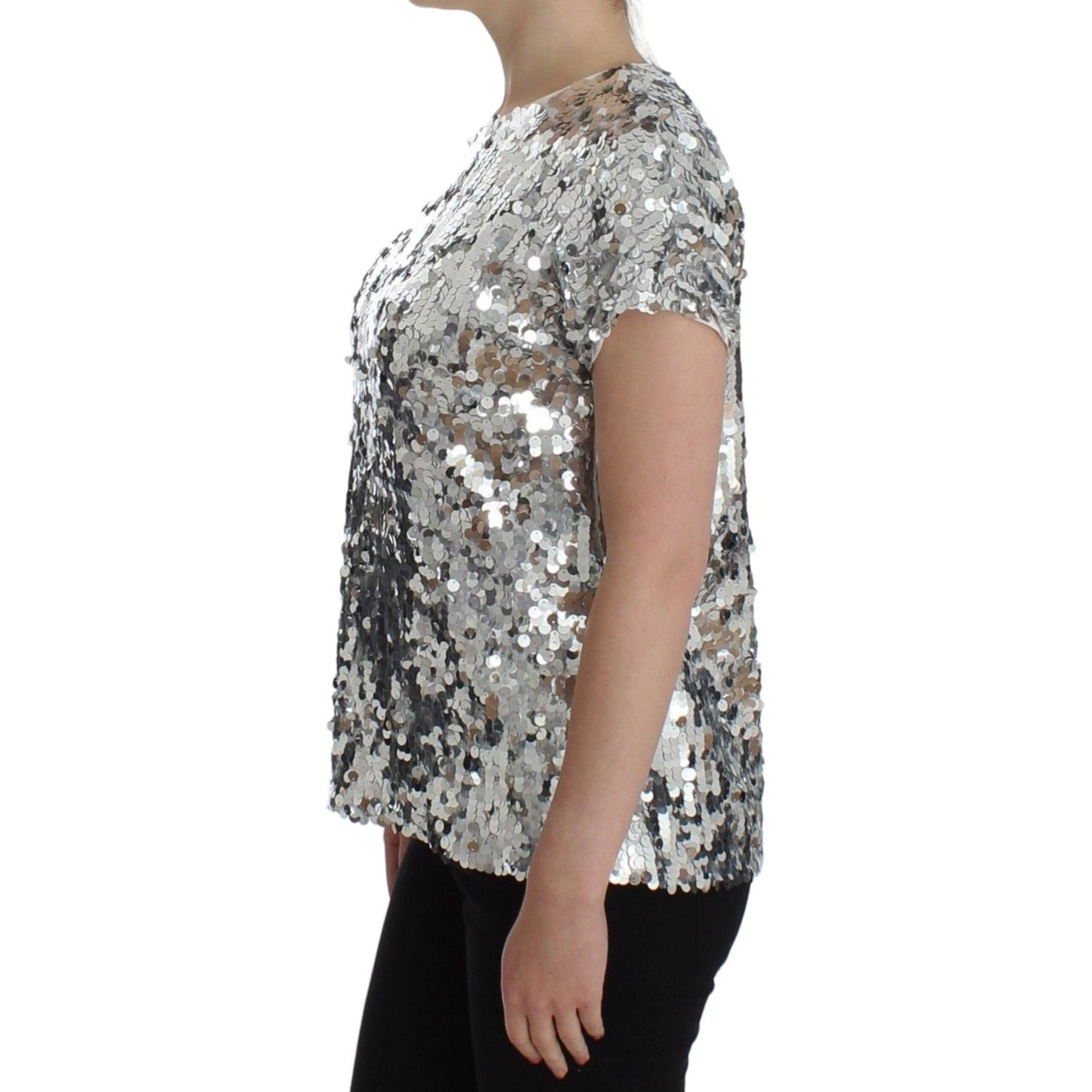Dolce & Gabbana Silver Sequined Crewneck Blouse T-shirt Top Dolce & Gabbana