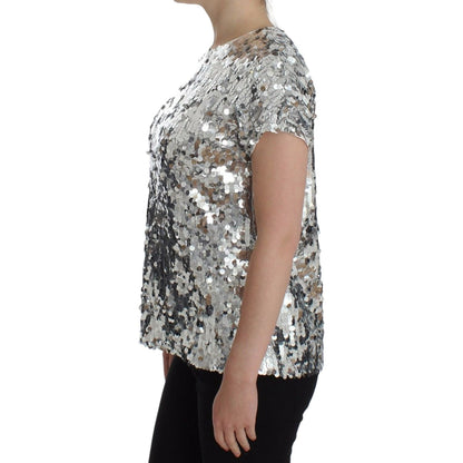 Dolce & Gabbana Silver Sequined Crewneck Blouse T-shirt Top Dolce & Gabbana