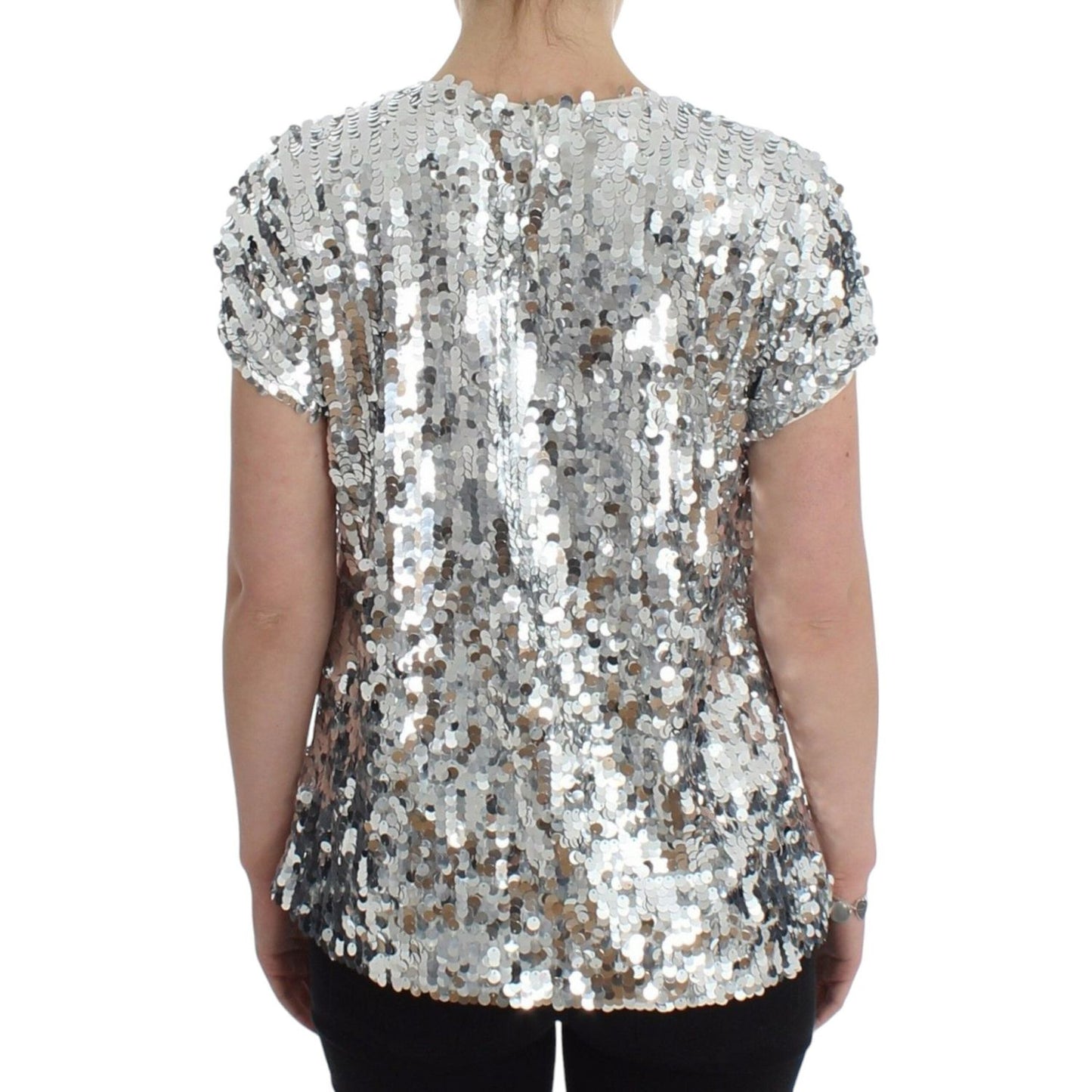 Dolce & Gabbana Silver Sequined Crewneck Blouse T-shirt Top Dolce & Gabbana