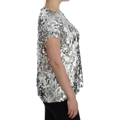 Dolce & Gabbana Silver Sequined Crewneck Blouse T-shirt Top Dolce & Gabbana