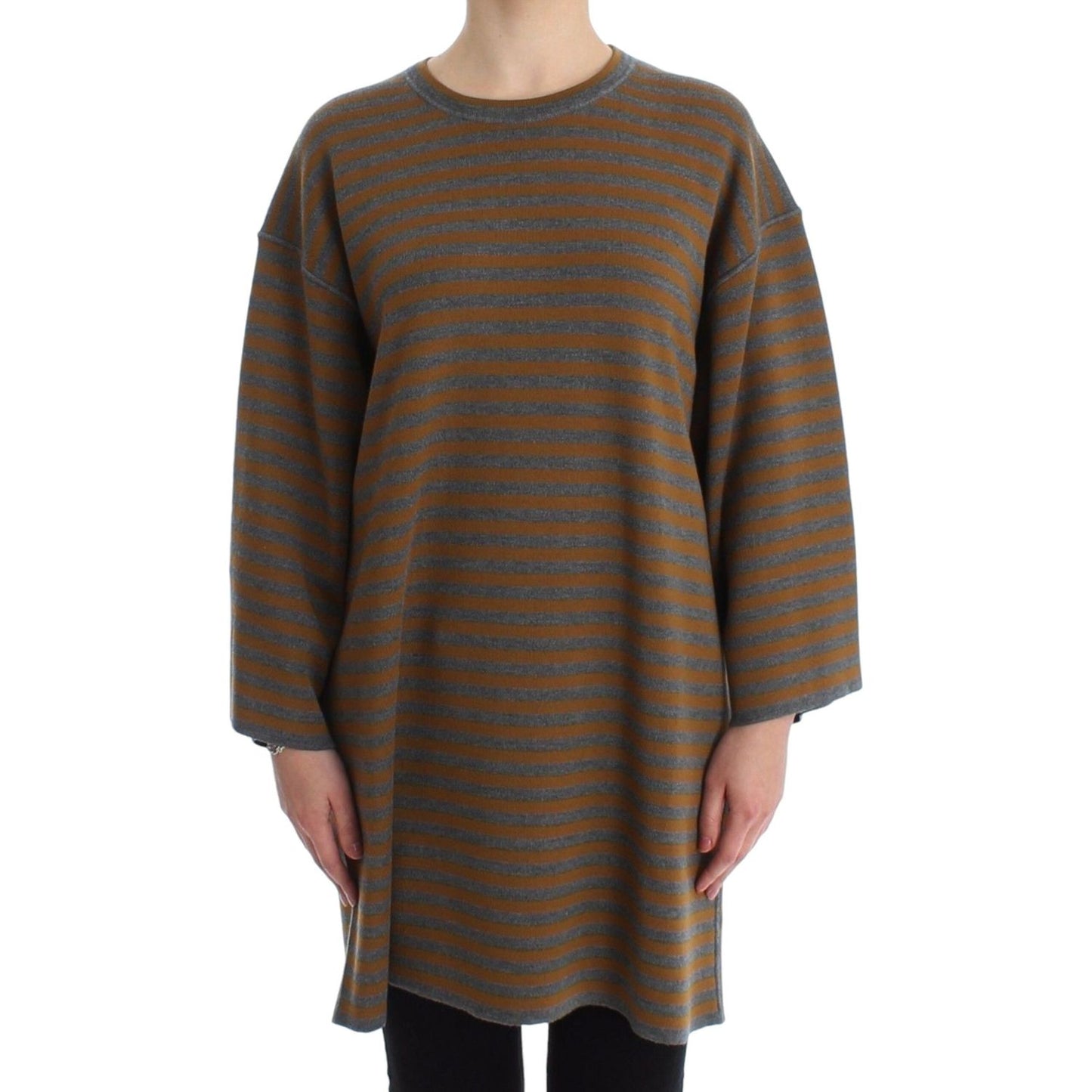 Dolce & Gabbana Oversized Gray Yellow Striped Sweater Top Dolce & Gabbana