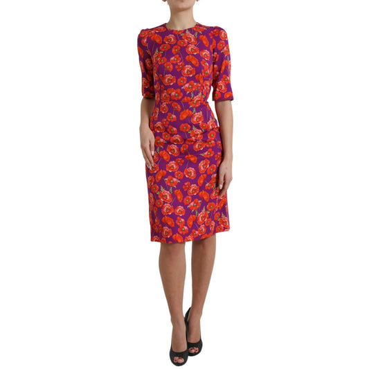 Dolce & Gabbana Multicolor Floral Poppy Print Sheath Dress
