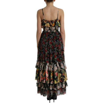 Dolce & Gabbana Multicolor Floral Chiffon Tiered Maxi Dress