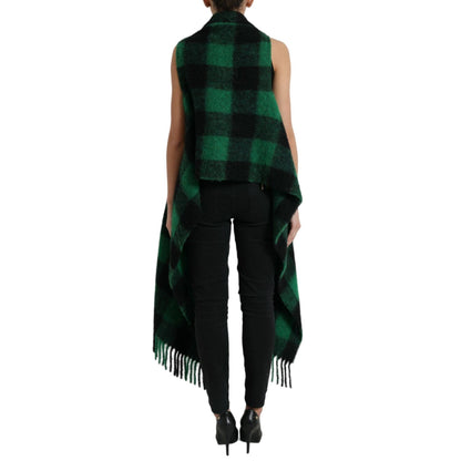 Dolce & Gabbana Black Green Buffalo Check Poncho Coat Jacket 1728,67345645728,Black and Green,Clothing,Coats - Jackets & Coats - Clothing,Dolce & Gabbana,IT40|S,Jackets & Coats - Clothing,Jackets & Coats - Women - Clothing,Material: 28% Alpaca 28% Mohair