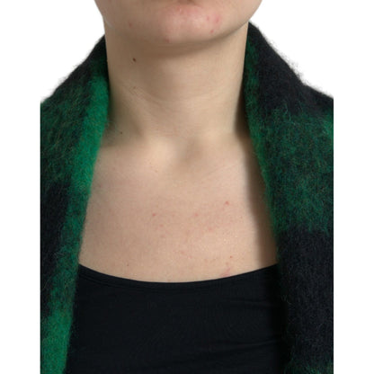 Dolce & Gabbana Black Green Buffalo Check Poncho Coat Jacket 1728,67345645728,Black and Green,Clothing,Coats - Jackets & Coats - Clothing,Dolce & Gabbana,IT40|S,Jackets & Coats - Clothing,Jackets & Coats - Women - Clothing,Material: 28% Alpaca 28% Mohair
