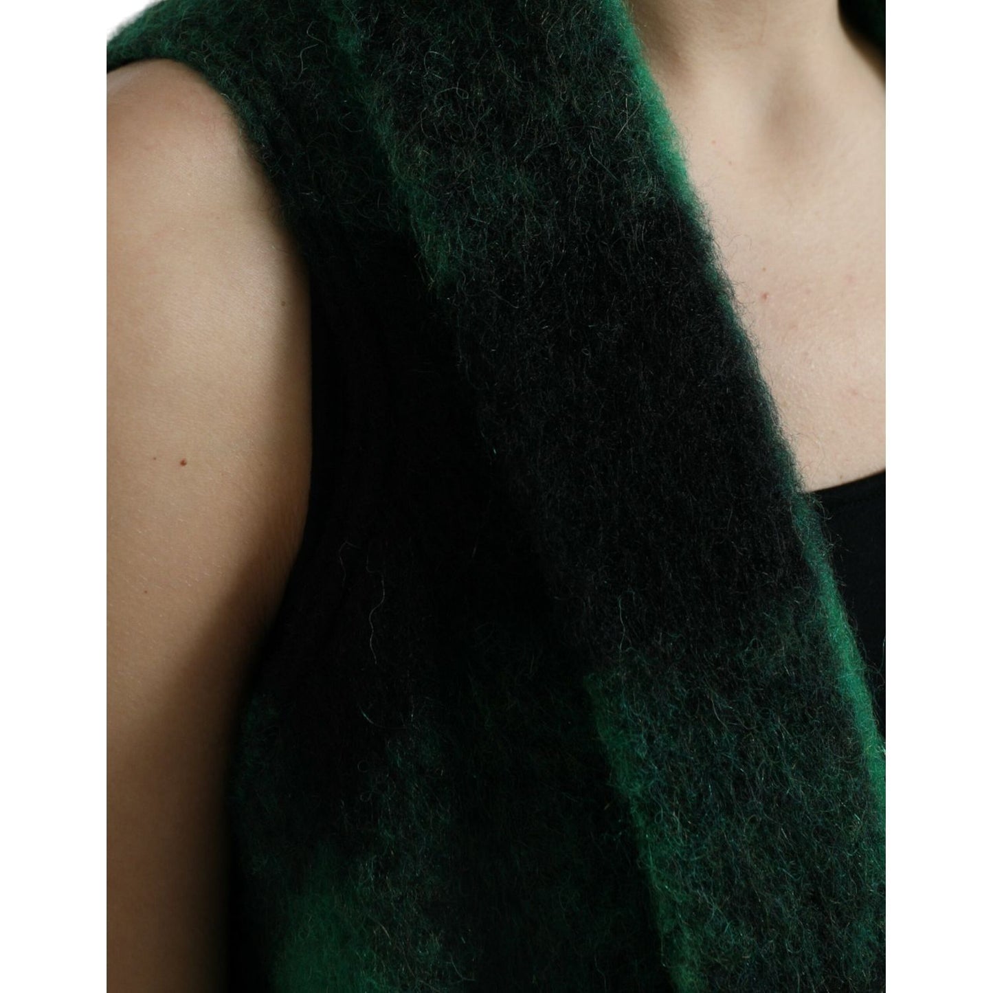 Dolce & Gabbana Black Green Buffalo Check Poncho Coat Jacket 1728,67345645728,Black and Green,Clothing,Coats - Jackets & Coats - Clothing,Dolce & Gabbana,IT40|S,Jackets & Coats - Clothing,Jackets & Coats - Women - Clothing,Material: 28% Alpaca 28% Mohair