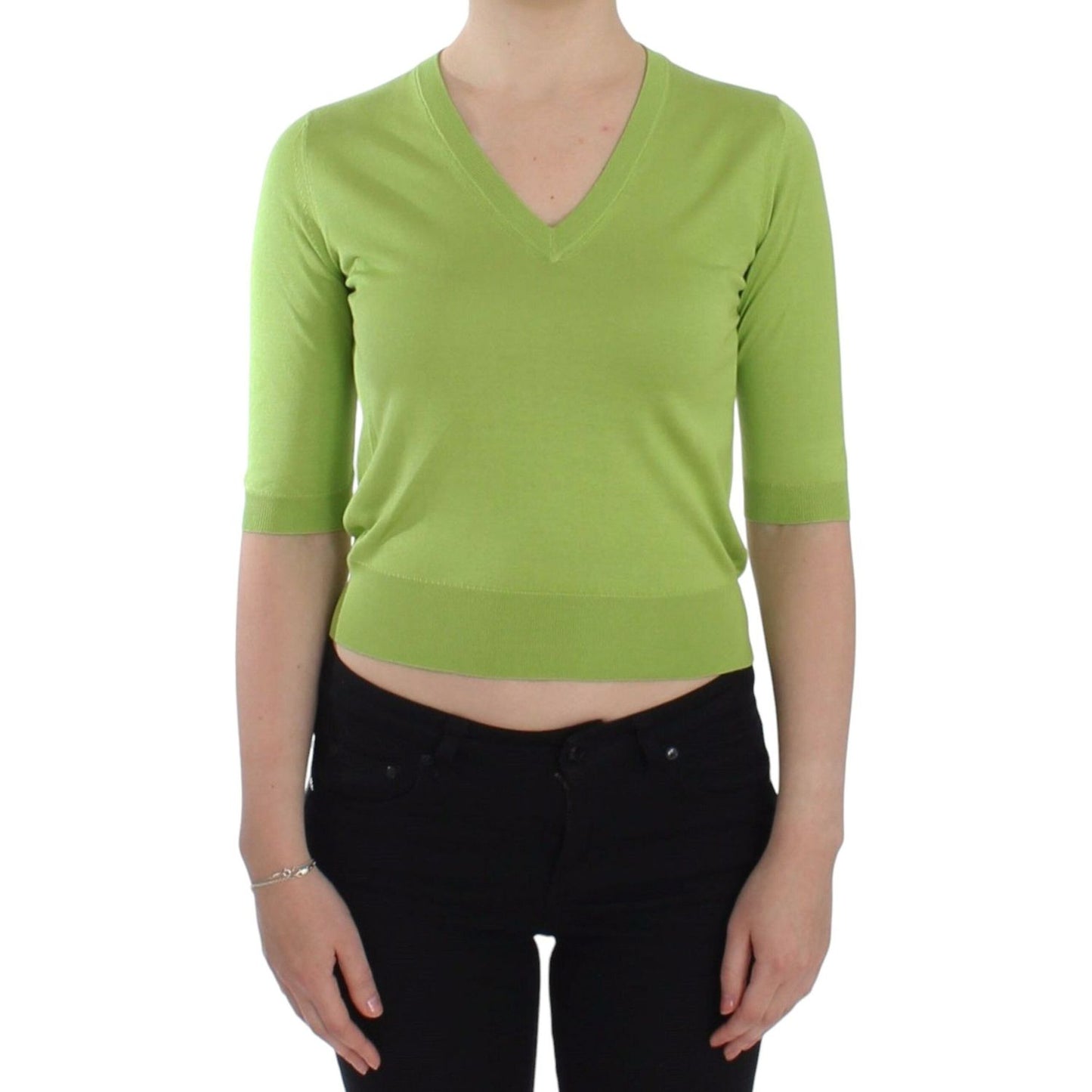 Dolce & Gabbana Green Wool V-neck Pullover Sweater Top Dolce & Gabbana