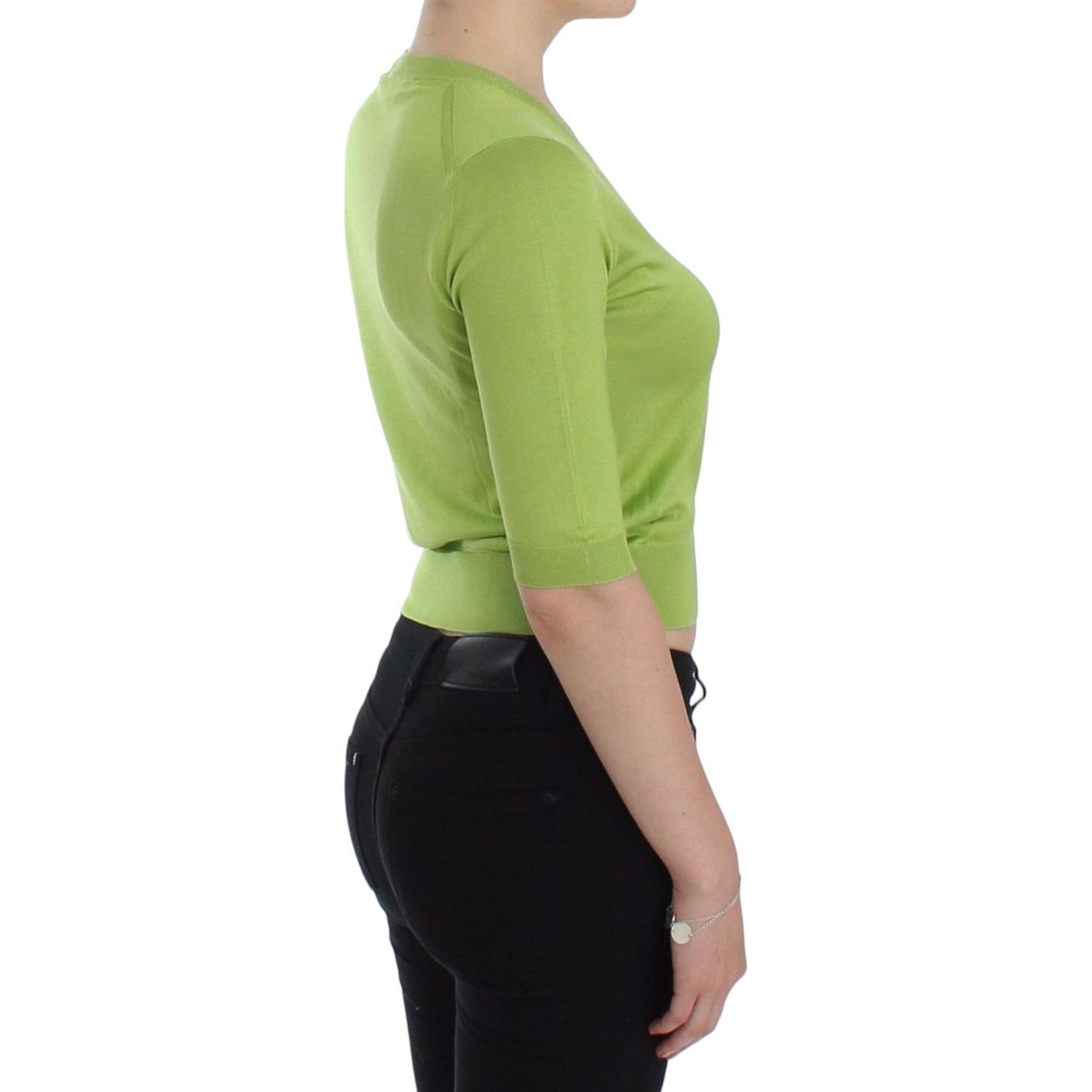 Dolce & Gabbana Green Wool V-neck Pullover Sweater Top Dolce & Gabbana