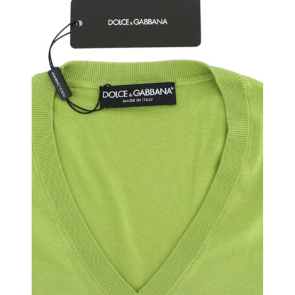 Dolce & Gabbana Green Wool V-neck Pullover Sweater Top Dolce & Gabbana