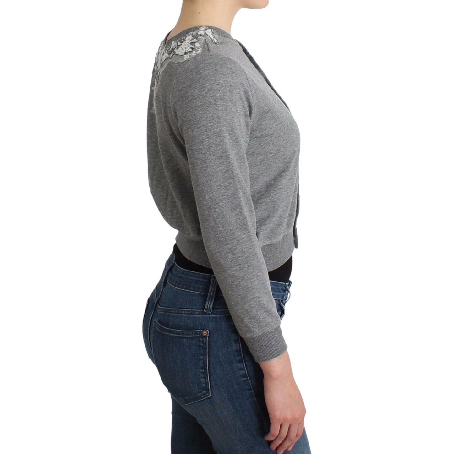 Ermanno Scervino Lingerie Gray Lace Sweater Cardigan Top Ermanno Scervino