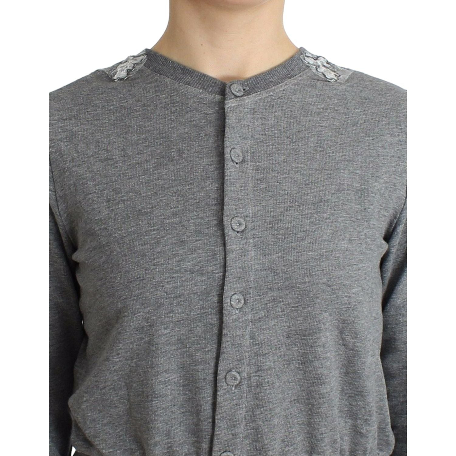 别致的灰色棉混纺短开衫