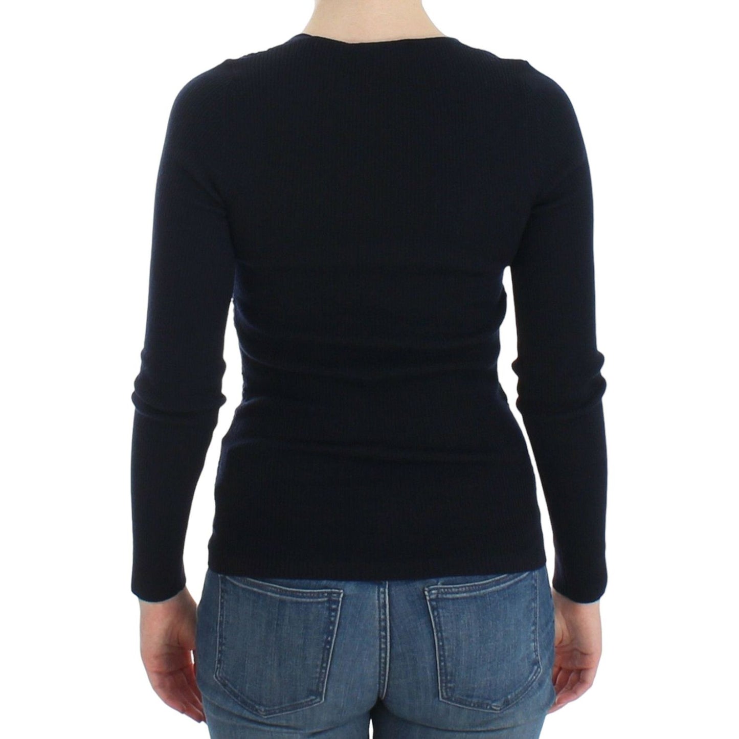 Ermanno Scervino Blue Knitted Wool Stretch Sweater Top Ermanno Scervino