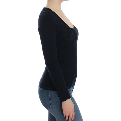 Ermanno Scervino Blue Knitted Wool Stretch Sweater Top Ermanno Scervino