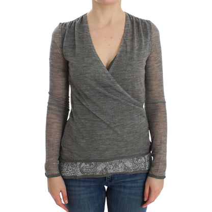 Ermanno Scervino Gray Wool Blend Stretch Long Sleeve Sweater Ermanno Scervino
