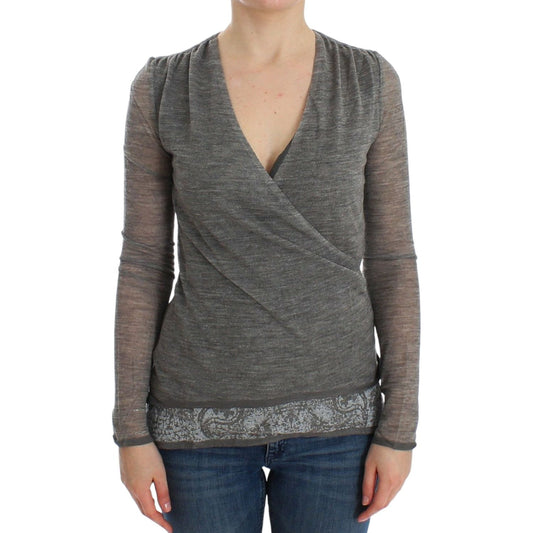 Ermanno Scervino Gray Wool Blend Stretch Long Sleeve Sweater Ermanno Scervino