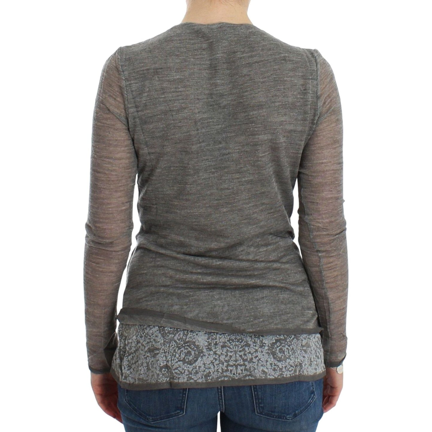 Ermanno Scervino Gray Wool Blend Stretch Long Sleeve Sweater Ermanno Scervino