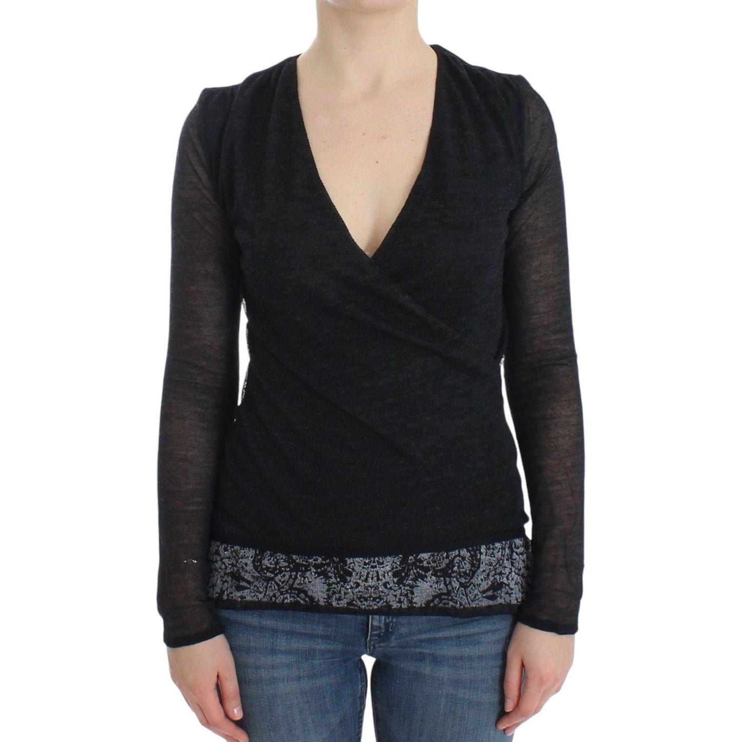 Ermanno Scervino Black Wool Blend Stretch Long Sleeve Sweater Ermanno Scervino