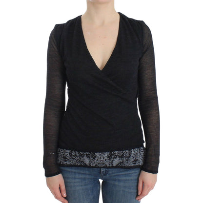 Ermanno Scervino Black Wool Blend Stretch Long Sleeve Sweater Ermanno Scervino