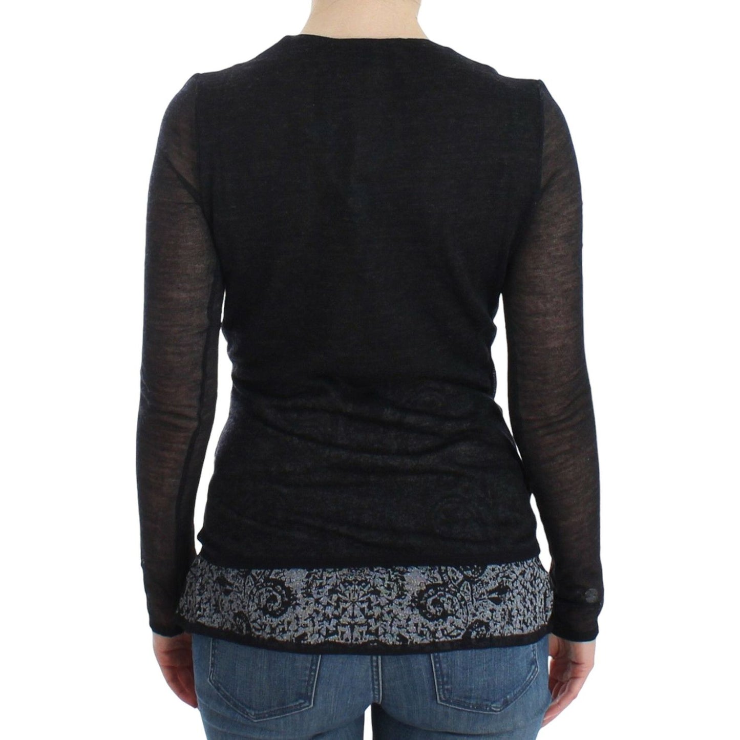 Ermanno Scervino Black Wool Blend Stretch Long Sleeve Sweater Ermanno Scervino