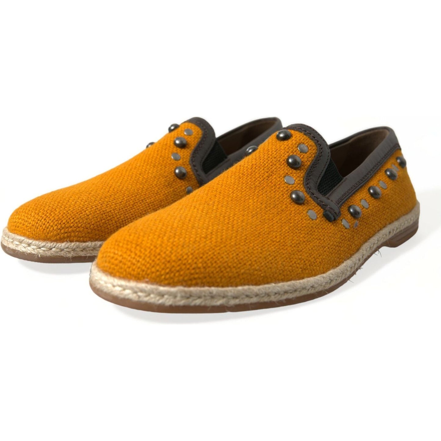 Dolce & Gabbana Exclusive Orange Canvas Loafers with Studs Dolce & Gabbana