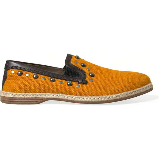 Dolce & Gabbana Orange Linen Leather Studded Loafers Shoes Dolce & Gabbana
