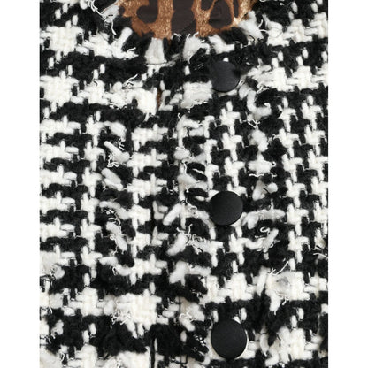 Dolce & Gabbana Black White Houndstooth Trench Coat Jacket
