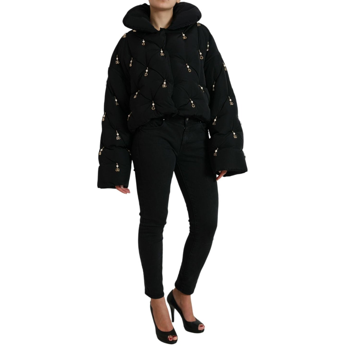 Dolce & Gabbana Black Embellished Quilted Shell Bomber Jacket 1728,67345645728,Black,Bombers - Jackets & Coats - Clothing,Clothing,Dolce & Gabbana,IT42|M,Jackets & Coats - Clothing,Jackets & Coats - Women - Clothing,Material: 100% Nylon,New with tags,Wome