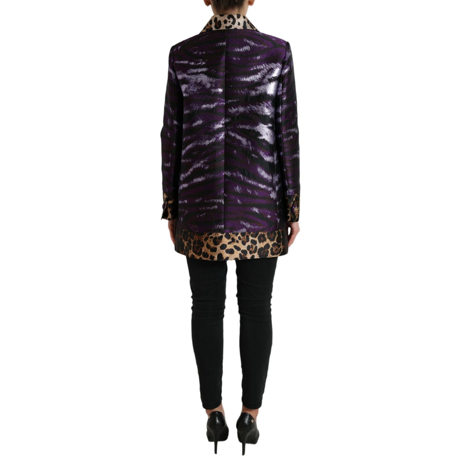 Dolce & Gabbana Purple Lamé Jacquard Tiger Print Coat Jacket