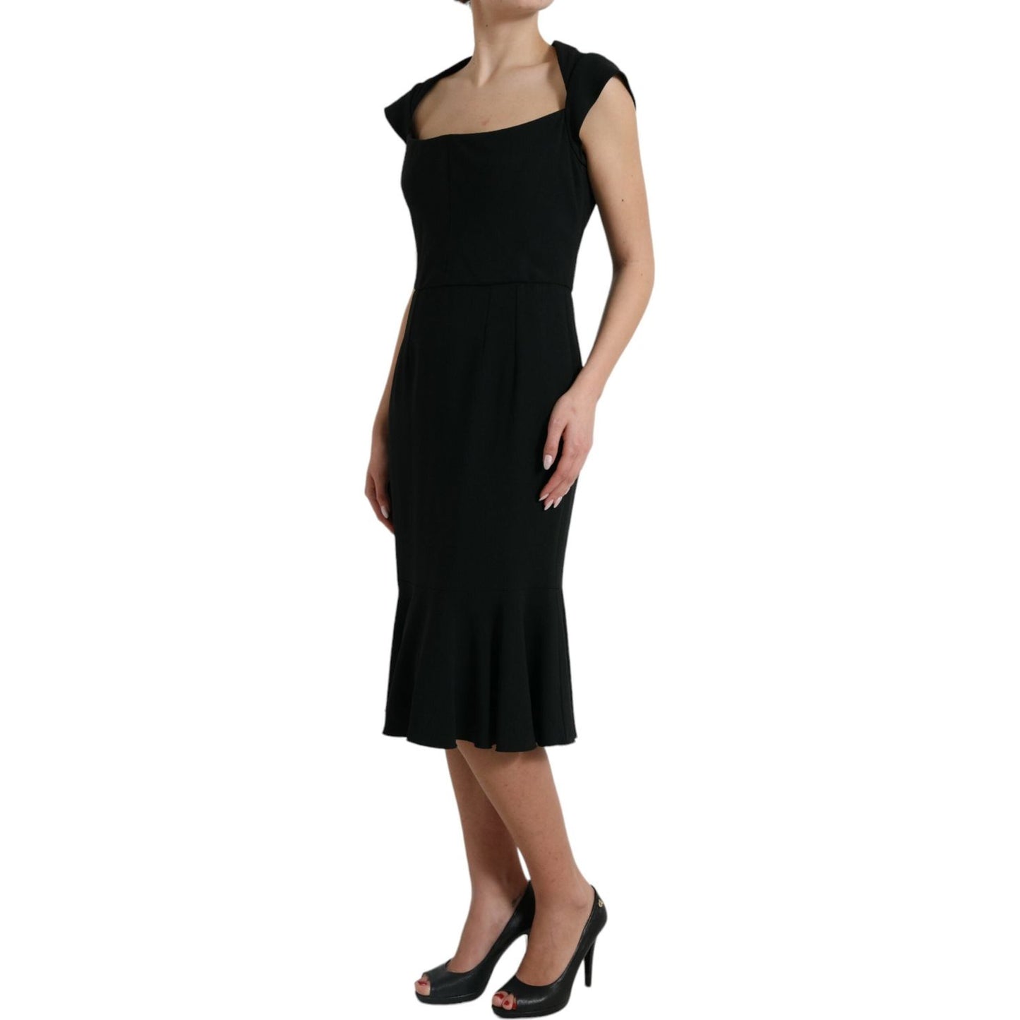 Dolce & Gabbana Elegant Black Stretch Cady Midi Dress Dolce & Gabbana