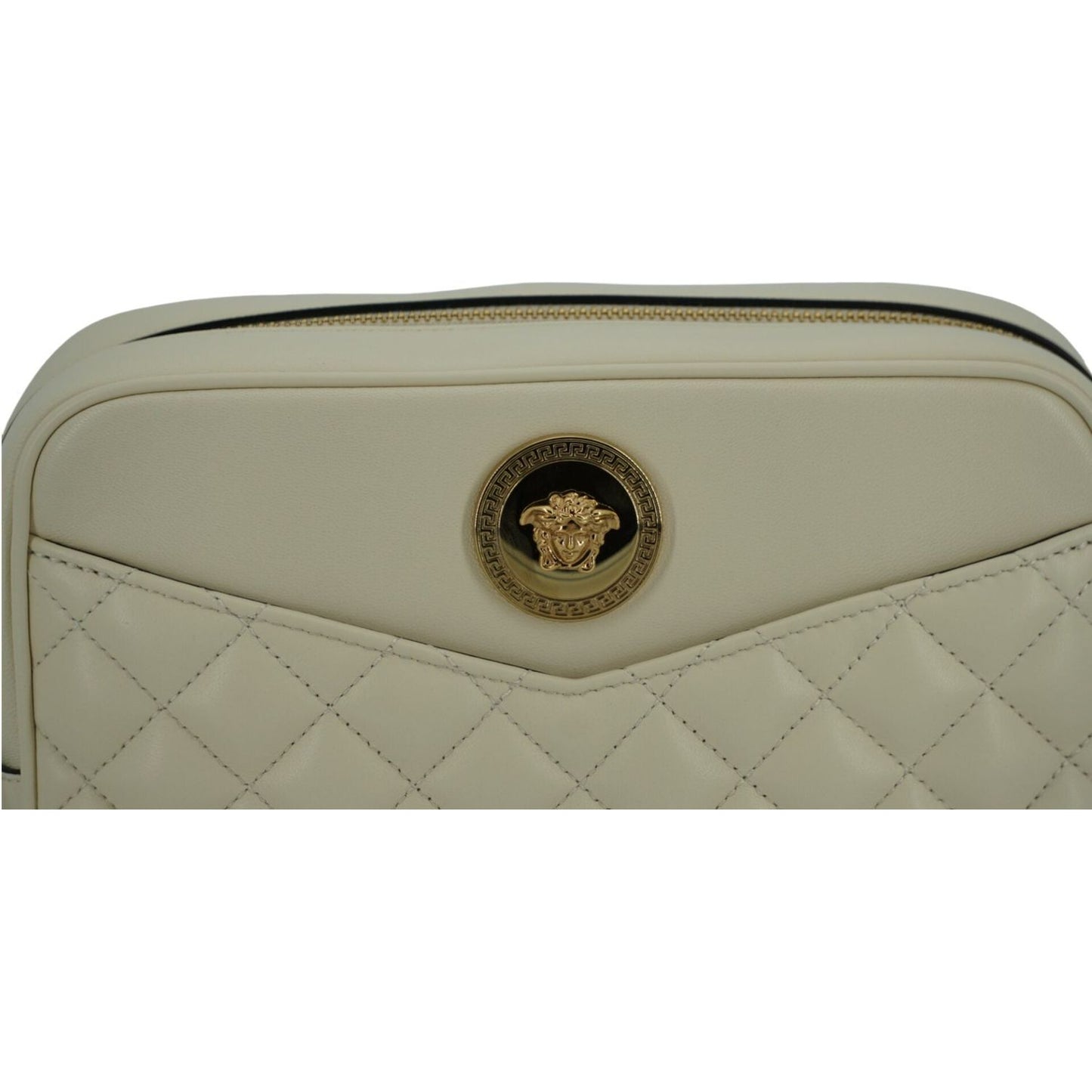 Versace White Lamb Leather Medium Camera Shoulder Bag Versace
