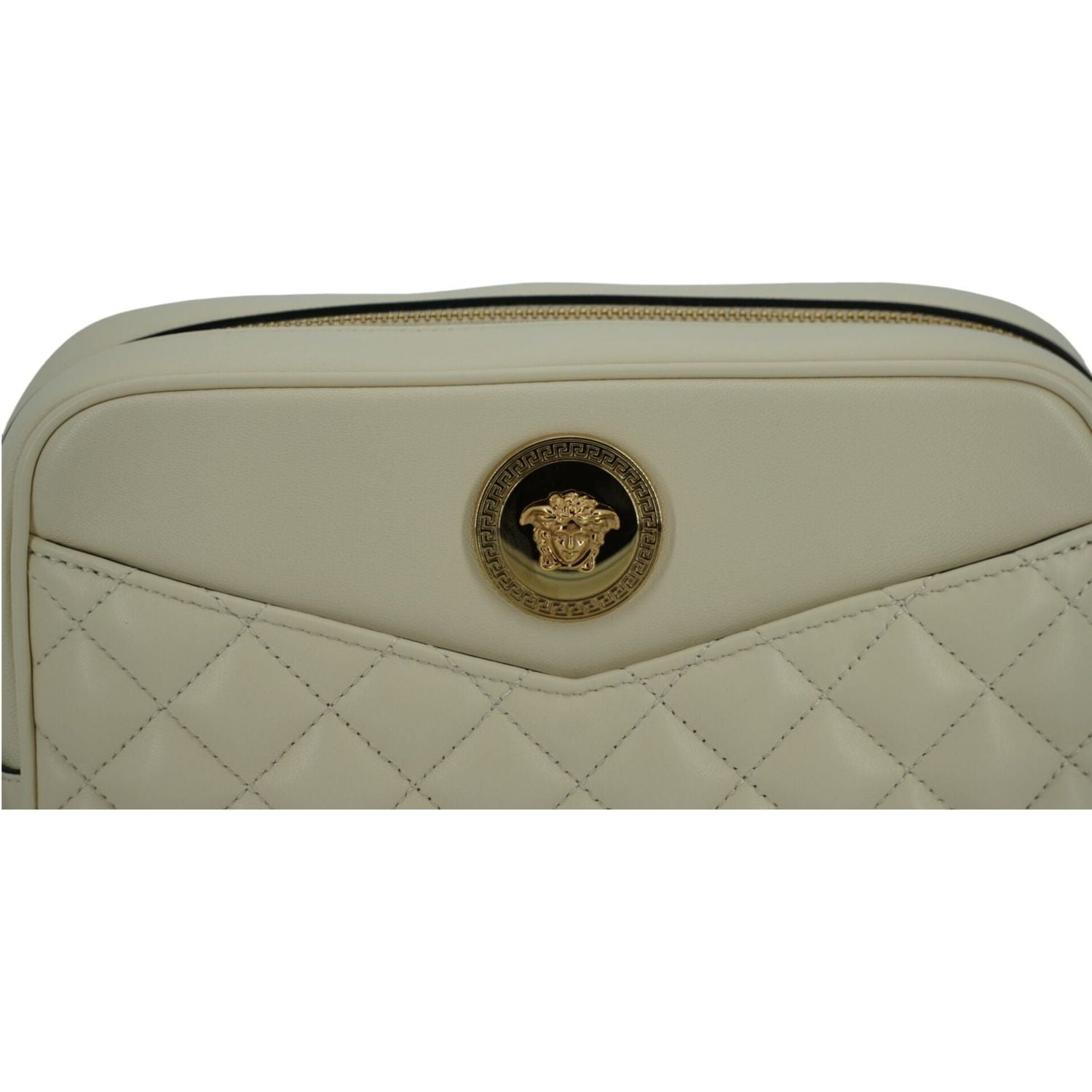 Versace White Lamb Leather Medium Camera Shoulder Bag