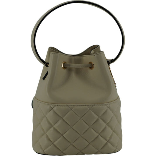 Versace Elegant Small White Leather Bucket Shoulder Bag Versace