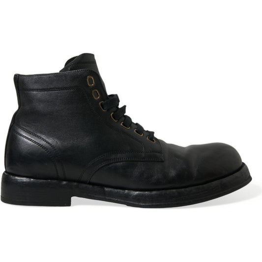 Dolce & Gabbana Elegant Black Horse Leather Ankle Boots Dolce & Gabbana