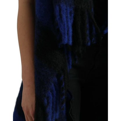 Dolce & Gabbana Black Blue Buffalo Check Poncho Coat Sweater