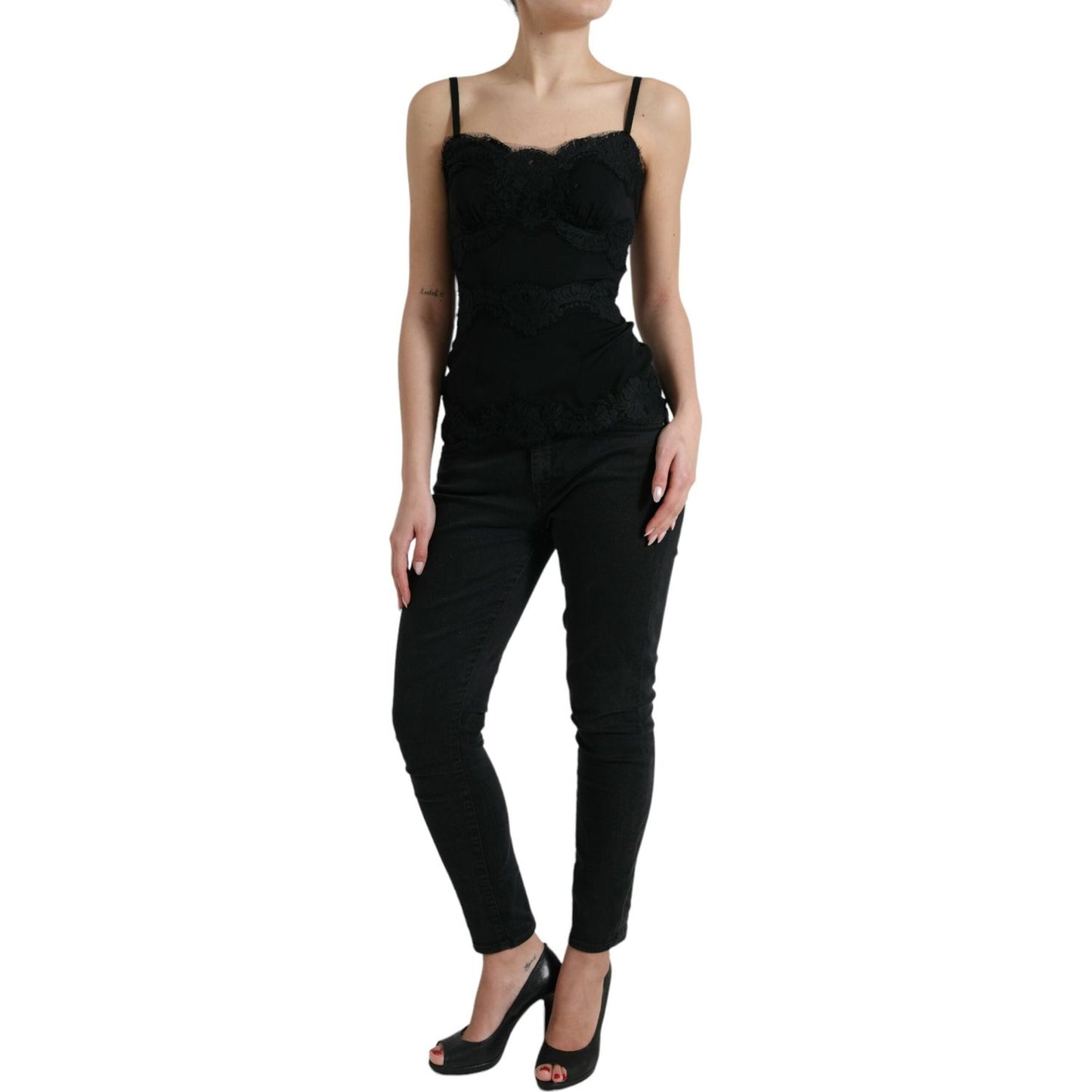 Dolce & Gabbana Elegant Black Silk Lace Tank Top Dolce & Gabbana