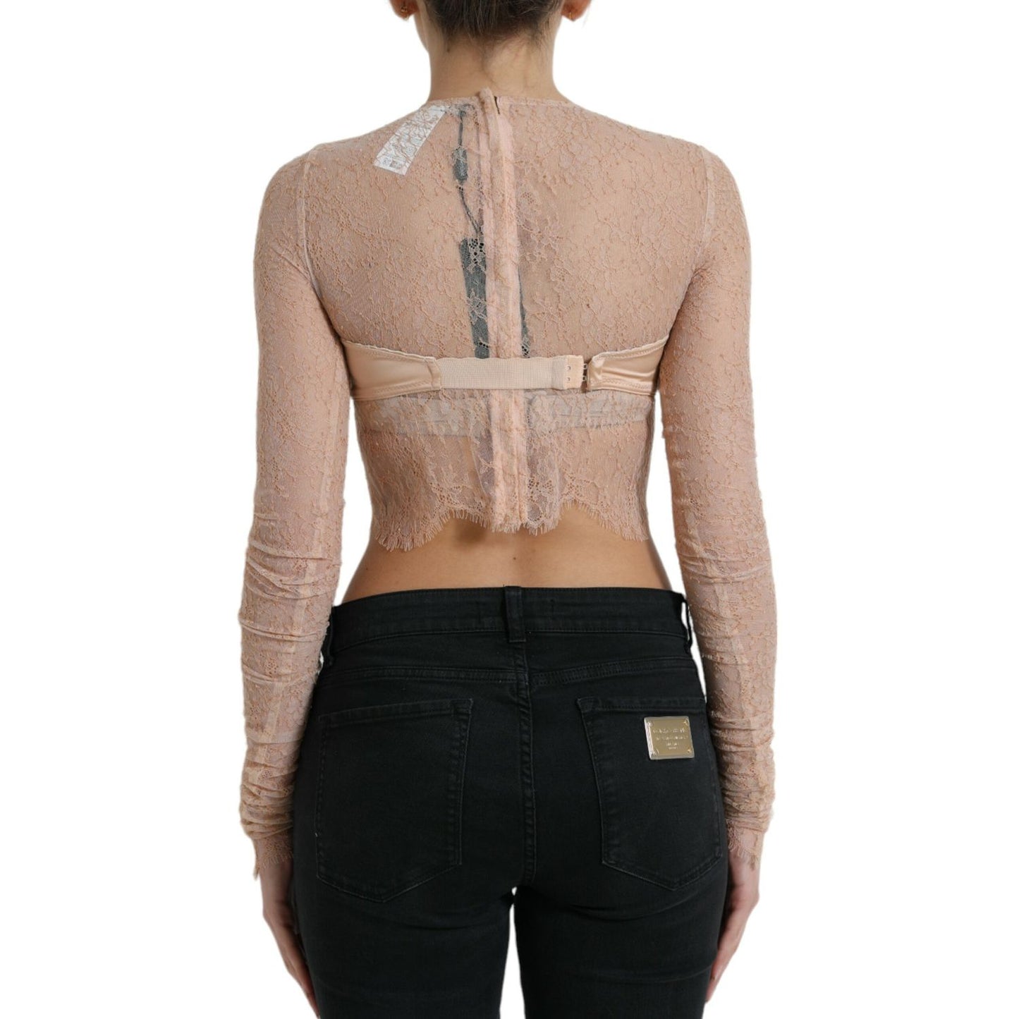 Dolce & Gabbana Beige Nylon Floral Lace Bustier Cropped Top