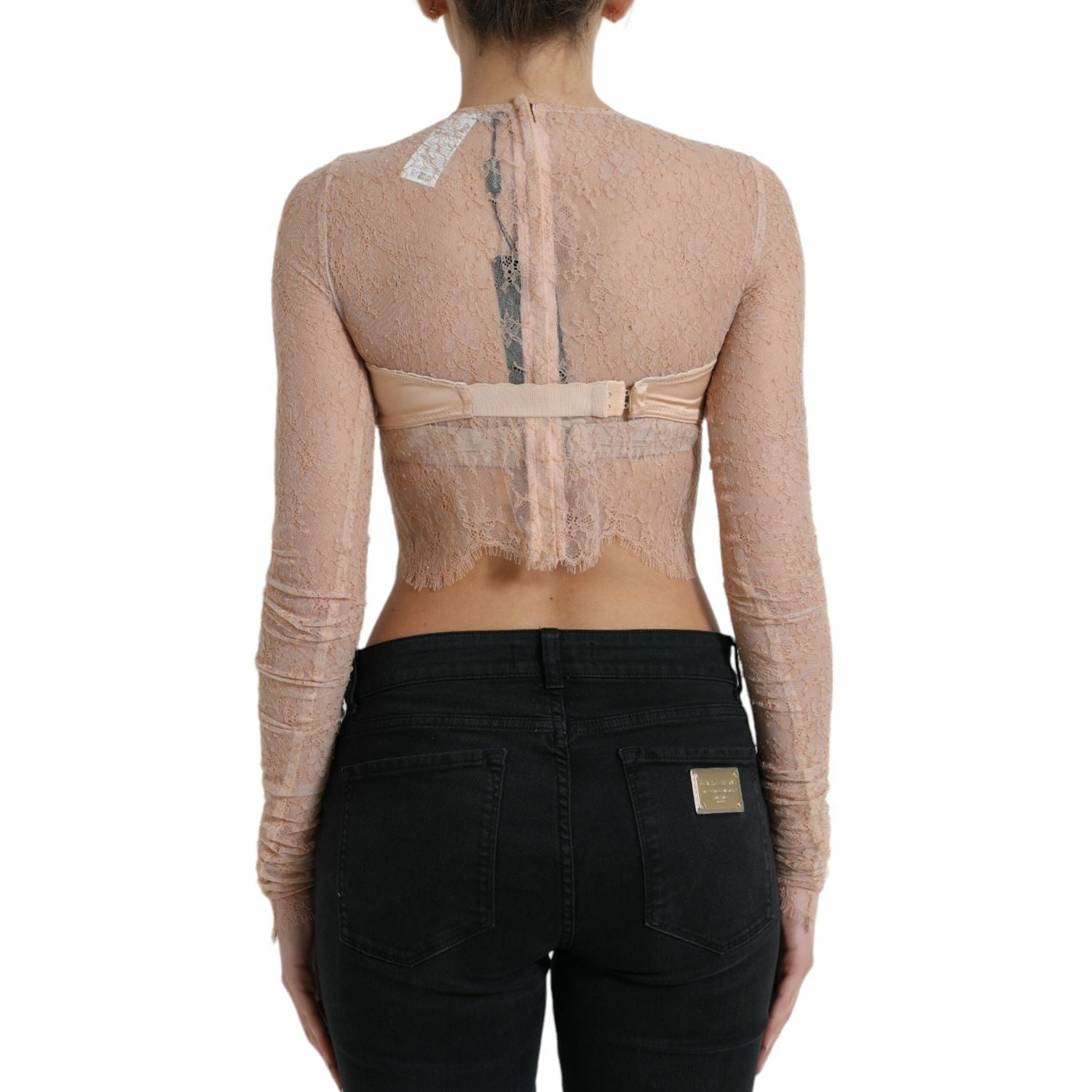 Dolce & Gabbana Beige Nylon Floral Lace Bustier Cropped Top