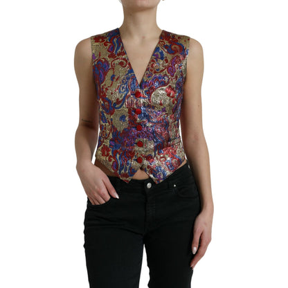 Dolce & Gabbana Multicolor Jacquard Button Waistcoat Vest Top Dolce & Gabbana